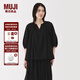 無(wú)印良品（MUJI）女式 強捻短袖罩衫 t恤上衣打底衫女款內搭女裝25年夏季 BC2LLC5S 黑色 S (155/80A)