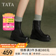 他她（TATA）厚底彈力瘦瘦靴女靴法式真皮秋冬短靴子新款7D243DD4 黑色 37
