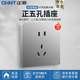 正泰（CHNT）開關(guān)插座面板錯位五孔插座網(wǎng)線廚房86型暗裝家用電源斜五5孔插座墻壁開關(guān)面板6T幻銀灰 正五孔插座10只裝