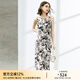 顏域收腰氣質(zhì)連衣裙2024新款女夏季優(yōu)雅印花裙子中長(cháng)款圓領(lǐng)吊帶裙 白花 XL/42
