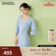 SNIDEL2025春夏新品優(yōu)雅修身V領(lǐng)泡泡袖魚尾針織連衣裙SWNO251140 藍紫色 均碼