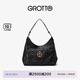 GROTTO個(gè)樂(lè )經(jīng)典黑石hobo包大小號植鞣綿羊皮腋下單肩斜挎軟包禮物 經(jīng)典黑 金標L