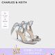 CHARLES&KEITH一字帶緞面蝴蝶結(jié)綁帶高跟涼鞋子女鞋生日七夕禮物CK1-61720177 Silver銀色 36