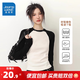 真維斯女裝2025春季新款短款收腰修身圓領(lǐng)撞色拼接插肩長袖T恤G2 黑色拼白色8010 版型偏小 建議拍大一碼 均碼