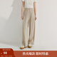 茵曼（INMAN）自然涼皺感闊腿褲2025夏季女裝新款高腰慵懶涼涼褲 卡其色 XL