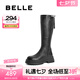 百麗（Belle）七夕禮物美拉德彈力高靴女商場(chǎng)同款增高厚底長(zhǎng)靴D3E1DDG4 黑色-絨里 37 (235mm)