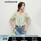 紅袖甜美碎花雪紡襯衫2025夏季新款女裝【花間捕夢】荷葉邊一字肩上衣 佩斯里綠花3655 M