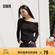 森馬（Semir）長袖T恤女短款不規(guī)則設(shè)計(jì)感修身顯瘦2025秋蕩領(lǐng)薄款107625101097