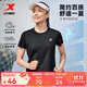 特步t恤衫2025夏裝新款女透氣短袖速干衣跑步訓練服運動(dòng)上衣 正黑色 L