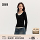 森馬毛衣女拼色假兩件毛衫修身春秋圓領(lǐng)套頭衫顯瘦109524107002