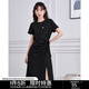初語(yǔ)設計感小眾開(kāi)叉連衣裙女2024夏季新款蝴蝶結收腰T恤裙中長(cháng)裙 午夜黑8429807 XL
