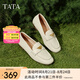 他她（TATA）平底樂(lè )福鞋小金豆2025夏季新款女白色小皮鞋單鞋女 米白 37