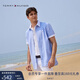 Tommy Hilfiger【彈力牛津紡】夏季男易打理休閑條紋純色中性簡約短袖襯衫