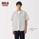 無(wú)印良品（MUJI）男式 易干彈力泡泡紗 開(kāi)領(lǐng)短袖襯衫襯衣外套男士男裝夏季AC20BA5S 淺灰色 M (170/92A)