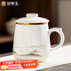 金鑲玉茶杯三件套羊脂玉瓷家用陶瓷泡茶茶水分離馬克杯禮盒裝云中游
