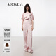 MO&Co.牛仔褲背帶褲夏臟染工裝風(fēng)格高腰可調(diào)節(jié)肩帶搭扣摩安珂 粉杏色 XS 155