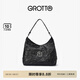 GROTTO個(gè)樂經(jīng)典黑石hobo包大小號植鞣綿羊皮腋下單肩斜挎軟包七夕禮物 經(jīng)典黑 銀標(biāo)L