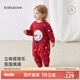 babylove嬰兒連體衣冬季哈衣針織加絨加厚保暖寶寶過年紅毛衣新年衣服 snowbaby 73cm