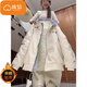棉致夾棉臘腸狗刺繡假兩件外套女秋冬季新款棒球服夾克學(xué)生棉服棉衣 8332米白色【夾棉高品質(zhì)】 L 100-120斤