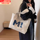 京廂時(shí)尚帆布包大容量結實(shí)超市購物袋簡(jiǎn)約百搭2025新款單肩托特包旅行 白色帶拉鏈一個(gè)裝