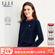 ELLE ACTIVE法式華夫格長(cháng)袖毛衣女裝初秋肌理感撞色圓領(lǐng)舒適百搭毛織套頭上衣 藏青色 XL
