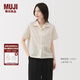 無印良品（MUJI）女式 易干彈力泡泡紗開領短袖衫女士襯衫襯衣女款女裝夏季上衣 米白色 M (160/84A)