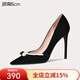 Lily Wei黑色高跟鞋子大碼小碼女鞋春秋季新款赫本風(fēng)細跟尖頭配旗袍 黑色【跟高6cm】 36 (230mm)