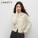 朗文斯?。↙.WEST）女2025冬季新款雙拉鏈設計感休閑連帽休閑針織衫 米白 M 100-110斤