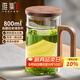 雅集玻璃杯月牙茶隔大容量豪飲杯800ml高硼硅水杯耐熱泡茶杯木蓋木把