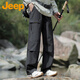 吉普（JEEP）褲子男秋季潮流休閑褲寬松工裝褲男戶外傘兵褲沖鋒男褲黑色XL