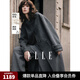 ELLE【100%綿羊毛】灰色連帽毛呢外套女2024冬季新款長(cháng)款羊毛大衣 中灰 M
