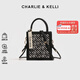 CHARLIE&KELLI CK品牌包包女包2025新款女生日禮物刺繡手提包單肩斜挎包手機(jī)包 黑色【京倉配送 贈禮袋+賀卡】