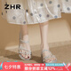 ZHR平底涼拖鞋女氣質(zhì)水鉆兩穿單涼鞋女仙女風一字帶女鞋 EH169銀色37