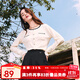 百圖betu女裝秋季新款T恤撞色圓領(lǐng)小香風(fēng)百搭T恤女2408T27 米白 M