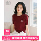 晚白【新品】2025夏款氣質上衣花邊領針織短袖女 紅色 L