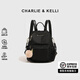 CHARLIE&KELLI CK品牌包包女包韓版潮牛津布拉鏈背包2025新款帆布雙肩包女書(shū)包 黑色