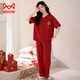 貓人（MiiOW）睡衣女春夏季純棉短袖長(cháng)褲本命年紅色寬松全棉馬年家居服兩件套 大紅福24113B 2XL 【建議140-160斤】