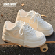 靖話(huà)原創(chuàng  )設計小白鞋女2025秋冬季新款板鞋學(xué)生百搭厚底增高復古休閑鞋 米白色【皮面】 37 (235mm)
