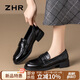 ZHR單鞋女復(fù)古皺面純色皮鞋時尚百搭粗跟樂福鞋懶人女鞋JF150黑色37