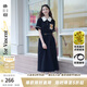 兩三事梵高文藝 梵花遺夢(mèng) 2025夏季新款印花布拼接撞色翻領(lǐng)連衣裙 黑色  M