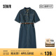 森馬（Semir）[森柔牛仔]牛仔連衣裙女夏工裝風(fēng)收腰港風(fēng)中長(zhǎng)裙103324114001