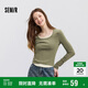 森馬長(cháng)袖t恤女短款假兩件拼色內搭春緊身套頭衫107124101005