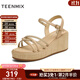 天美意一字帶涼鞋商場(chǎng)同款交叉條帶坡跟百搭女鞋2025新款COO10BL5 杏色 36
