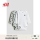 H&M【迪士尼系列】童裝女嬰連身衣2件裝秋季薄款嬰兒爬服1213613 淺灰綠色/米奇老鼠 80cm 80/48