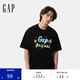 GAP男女裝2025夏季新款棉質(zhì)小熊印花logo短袖T恤親子裝上衣729181