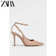 ZARA2025秋季新品裸色尖頭漆皮淺口高跟鞋細跟涼鞋露跟穆勒鞋性感 裸色 39