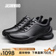 JASONWOOD品牌輕奢男鞋秋季新款頭層牛皮休閑皮鞋男厚底增高運動(dòng)鞋子男 黑色【輕奢男鞋】 42
