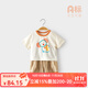 微獅牧尼寶寶夏季套裝夏季薄款兒童衣服夏天新款嬰兒短袖短褲 杏色 90 cm