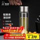 希諾（HEENOOR）雙層玻璃杯伸縮提繩大容量防燙商務(wù)辦公水杯時(shí)尚便攜泡茶杯子 本色 390ml