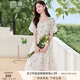 香影（xiangying）泡泡袖碎花連衣裙女2025夏裝新款桃心領(lǐng)裙子溫柔風(fēng)印花雪紡裙 綠色 M
